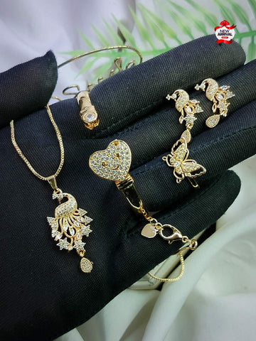 New fabulous Beautiful Peacock style Fancy zircon 4 pcs Gold plated Set 4 Girls