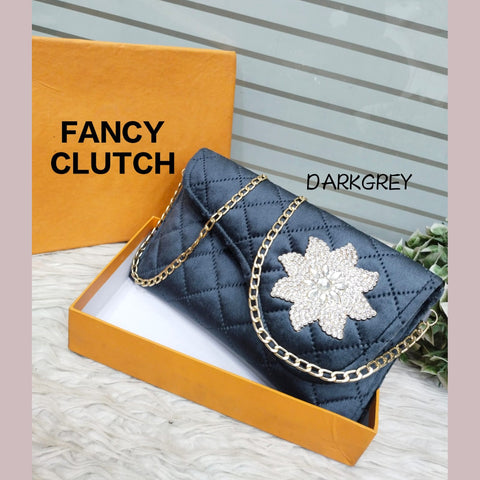 Flower Brooch Fancy Clutch With Long Chain