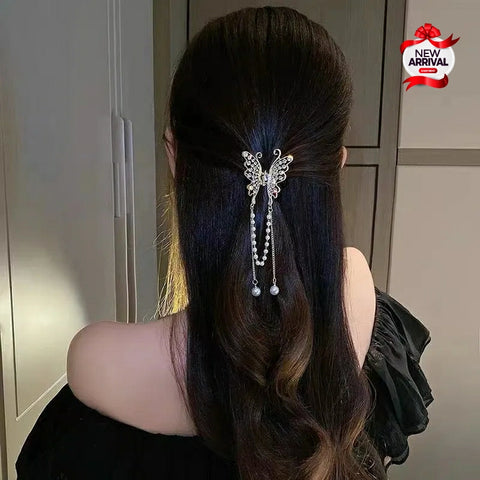 Luxury Butter Fly With Diamond Essential long Tassel Hair Clip