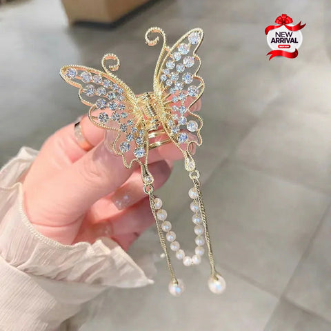 Luxury Butter Fly With Diamond Essential long Tassel Hair Clip