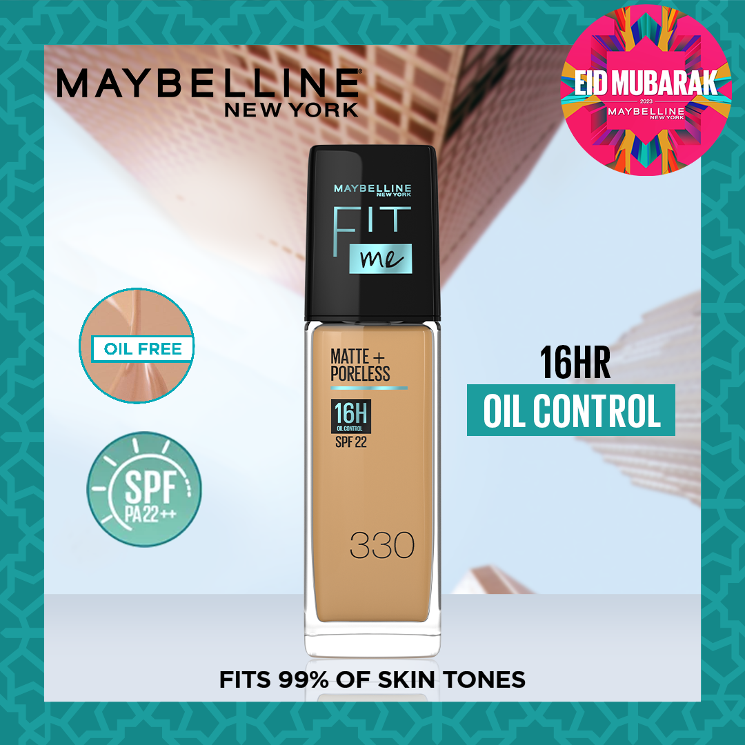 Maybelline New York- Fit Me Matte + Poreless Liquid Foundation SPF 22 - 330 Toffee 30ml - For Normal to Oily Skin