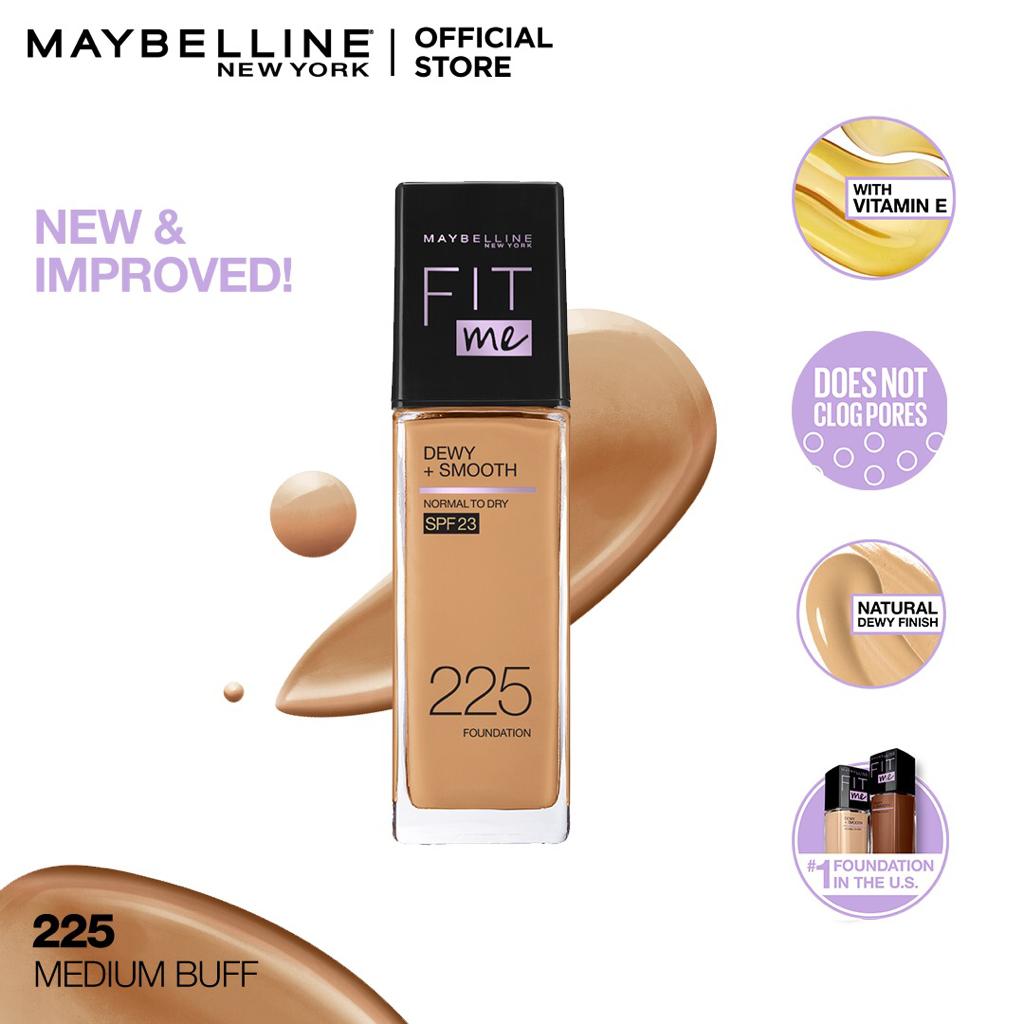 Maybelline New York- Fit Me Dewy + Smooth Liquid Foundation SPF 23 - 225 Medium Buff 30ml - For Normal to Dry Skin