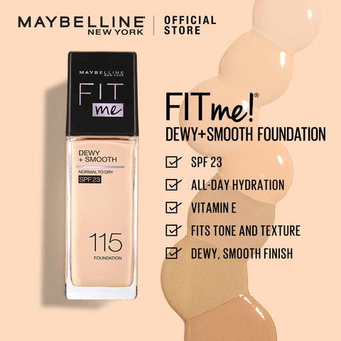 Maybelline New York- New Fit Me Dewy + Smooth Liquid Foundation SPF 23 - 115 Ivory 30ml - For Normal to Dry Skin